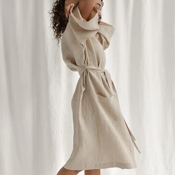 Tan Organic Cotton & Linen Blend Kimono Robe- ONLY 1 LEFT! - Picture 2 of 12